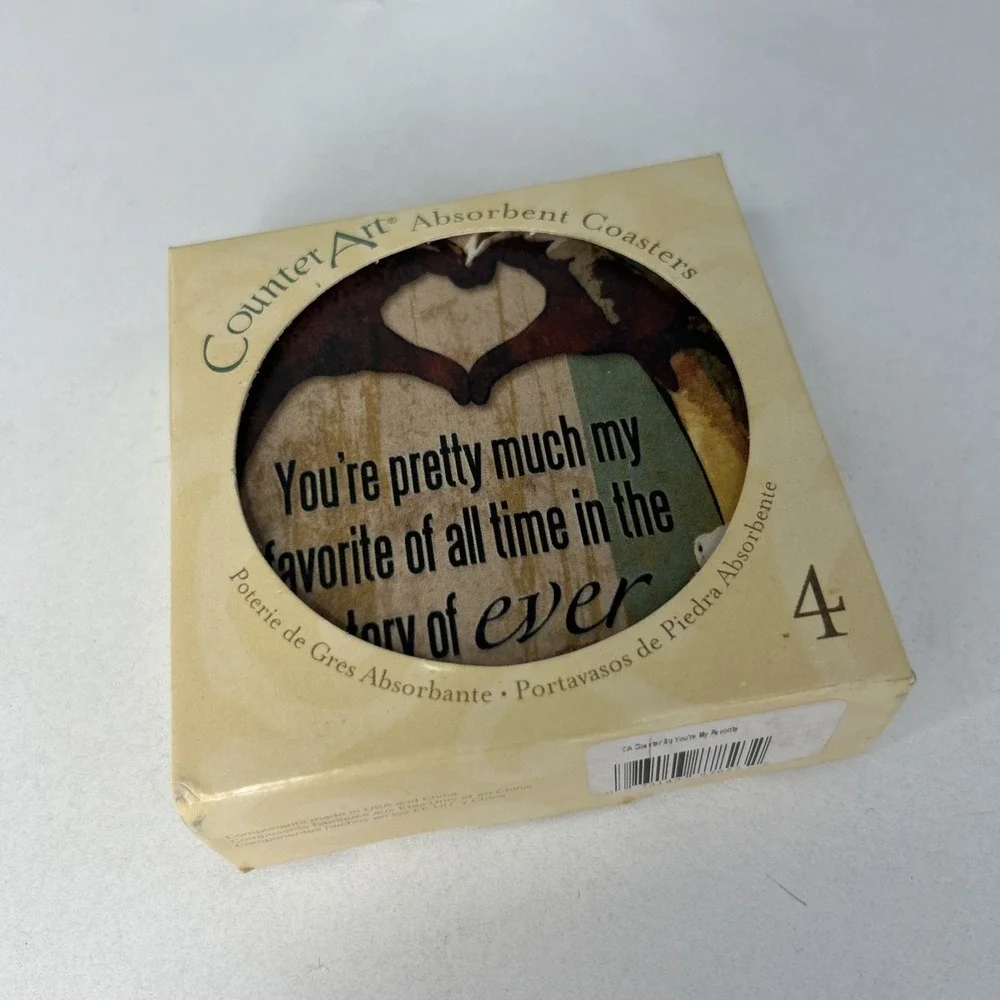 Counter Art Absorbent Stone Coasters Youre My Favorite Set 4 Love Finger‎ Heart